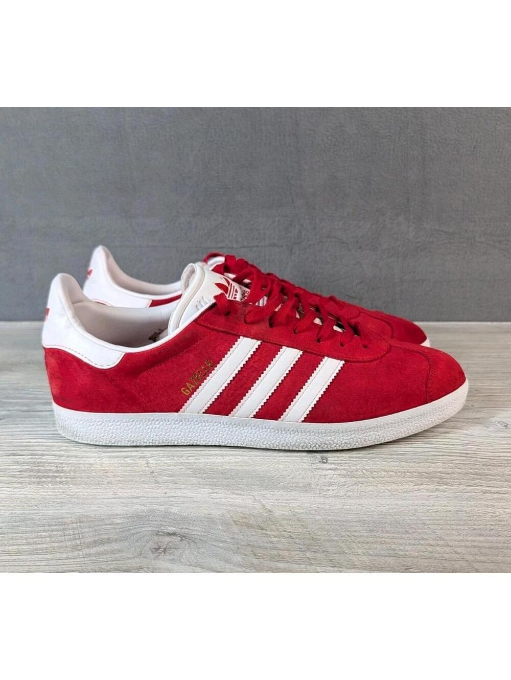 Adidas Gazelle Mens 12 Red White Suede Classic Casual Terrace Sneakers Shoe